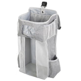 Baby Crib Hanging Bag Multifunctional Detachable Bed Diaper Toy Storage Bag, Gray Snow, Gray Stripe