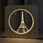 FS-A2821-02W Eiffel Tower Shape USB Solid Wood Table Lamp LED Night Light, Eiffel Tower