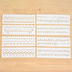 HB-9 Long Series 8 in 1 Drawing Ruler Hand Account Multi-Function Hollow Flower Edge Filling Template, Wave Letters, Cartoon Animals, Flowers, Architecture, Car, Leaves, Weather, Cruise Ship