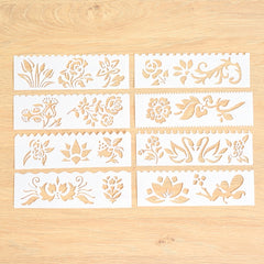 HB-9 Long Series 8 in 1 Drawing Ruler Hand Account Multi-Function Hollow Flower Edge Filling Template, Wave Letters, Cartoon Animals, Flowers, Architecture, Car, Leaves, Weather, Cruise Ship