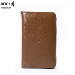 1659 Leather Belly Passport Bag RFID Long Wallet Men And Women Documents Package Multi-Function Zipper Mobile Phone Package, Yellow, Black, Wine Red, Brown, Army Green, Lotus Color, Orange, Lavender Purple, Linen Blue