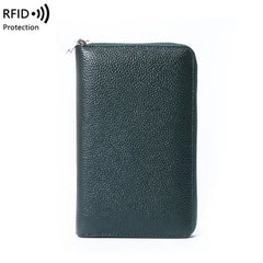 1659 Leather Belly Passport Bag RFID Long Wallet Men And Women Documents Package Multi-Function Zipper Mobile Phone Package, Yellow, Black, Wine Red, Brown, Army Green, Lotus Color, Orange, Lavender Purple, Linen Blue