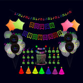 Fluorescent Party Decorations Fluorescent Letters Birthday Pull Flag Cake Insert Balloon Set, 54 In 1, 43 In 1