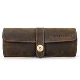 CONTACTS FAMILY CF1117 Retro Crazy Horse Texture Leather Watch Box Round Buckle Storage Box,Capacity: Can Hold 3 Watches, CF1117