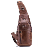 BULL CAPTAIN 019 Retro Men Leather Crossbody Shoulder Bag First-Layer Cowhide Chest Bag, Colour: Black + Buckle, Chestnut Brown, Yellow Brown, Gray Brown, Pure Black