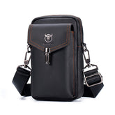 BULL CAPTAIN 076 Retro Leather Mobile Phone Waist Bag Men Leather Messenger Bag, Black, Brown