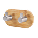 2 PCS Stainless Steel Bamboo Double Row Hook Kitchen Bathroom Door Adhesive Solid Wood Hook, Adhesive Wood Hook