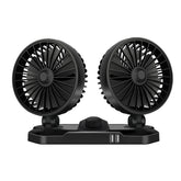 F558 With USB Mobile Phone Charging Car Fan 12/24V Car Truck Double Shaking Head Fan, Double Head 12V, Double Head 24V