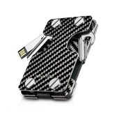 New-Bring Metal Card Holder Multifunctional EDC Wallet Can Store Keys & U Disk, Black, Carbon Fiber