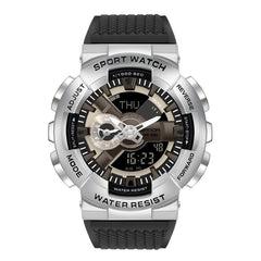 SANDA 9004 Men Symphony Dual Display Synchronous Outdoor Luminous Electronic Multifunction Watch, Black, Black Silver, Black Gold, Illusion, Black Blue, Transparent Gold, Transparent Silver