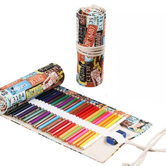 Handmade Canvas Pen Curtain Large-Capacity Pencil Case For Boys And Girls Color Pencil Sketch Stationery Box, 12 Holes