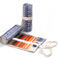 Handmade Canvas Pen Curtain Large-Capacity Pencil Case For Boys And Girls Color Pencil Sketch Stationery Box, 24 Holes