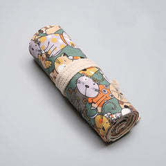 12 Holes Cotton Canvas Large Capacity Pen Curtain Big Face Cute Cat Cartoon Color Pencil Bag, 12 Holes, 24 Holes, 36 Holes, 48 Holes, 72 Holes, 108 Holes
