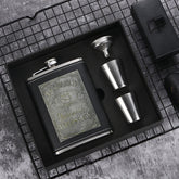 Portable Stainless Steel Hip Flask Set With Wine Glass Funnel, Style:, 8OZ New Jack Patch Core, 8OZ Old Jack Patch Core, 8OZ Old Man Patch Core, 8OZ Yellow Floral Pattern Core, 7OZ Black Leather Jack Gray, 7OZ Yellow Leather Jack Old Man Gray