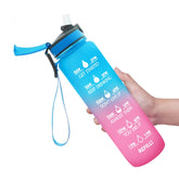 1L Tritan Plastic Gradient Color Cup Outdoor Large Capacity Sports Kettle, Blue Pink, Yellow Blue Purple, Purple Orange