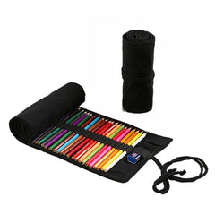 12 Holes Pure Black Handmade Canvas Roll Pen Bag Large Capacity Boy And Girl Sketch Color Pencil Curtain, 12 Holes, 24 Holes, 36 Holes, 48 Holesk, 72 Holes, 108 Holes