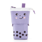 ANGOO Cute Girl Heart Multifunctional Pen Holder Stationery Retractable Storage Bag, Taro Milk Tea, Peach Milk Tea, Blue Silk Velvet Tea, Coffee Milk Tea, Mango Tea, Pink Wave Point, Gray Wave Point, Blue Point, Black Point, Pink (Canvas + PU)