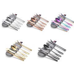 7 in 1 Cutlery Spoon Chopsticks And Straw Set Stainless Steel Portable Cutlery Set, Silver + Light Bag, Gold+ Light Bag, Rose+ Light Bag, Symphony + Light Bag, Black+ Light Bag, Silver + Deep Bag, Gold + Deep Bag, Rose + Deep Bag, Symphony + Deep Bag...