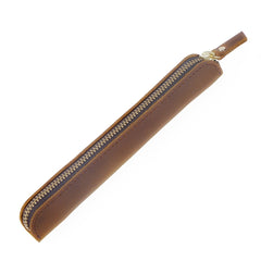 Retro Simple Leather Stylus Leather Zipper Pen Protection Case Crazy Horse Skin Mini Pen Case, Black, Yellow Brown, Wine Red, Coffee, Ink Green, Blue, Purple, Deep Brown
