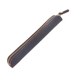 Retro Simple Leather Stylus Leather Zipper Pen Protection Case Crazy Horse Skin Mini Pen Case, Black, Yellow Brown, Wine Red, Coffee, Ink Green, Blue, Purple, Deep Brown