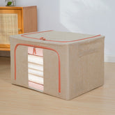 Fabric Steel Frame Quilt Clothing Storage Box Cotton Linen Storage Bag with Window, 22L 39x29x20cm, 100L 60x42x40cm, 66L 50x40x33cm, 24L 40x30x20cm