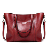 888-G9 Oil Wax Leather All-Match Fashion Handbag, Wine Red, Khaki, Green, Navy Blue, Black, Dark Grey, Deep Purple, Pink