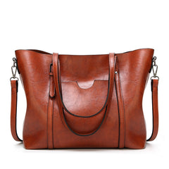 888-G9 Oil Wax Leather All-Match Fashion Handbag, Wine Red, Khaki, Green, Navy Blue, Black, Dark Grey, Deep Purple, Pink