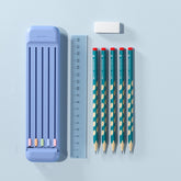 4 in 1 Pencil Eraser Ruler Stationery Box, Athens Blue, Light Pink, Transparent Blue Green