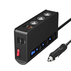 TR24 3 In 1 Car Cigarette Lighter Independent Switch Charger, TR24 (Black), TR24 (Black Red)