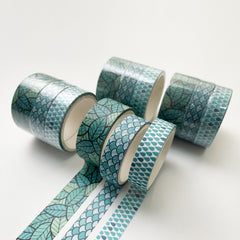 3 Sets/9 Rolls 4585 3m Paper Bronzing Hand Account Tape Set, Rainbow Geometry, Emerald Green, Flower Leaves, Blues, Golden, Magic, Graffiti, Small Latches, Small Bits, Starry Sky