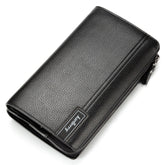 Baellerry Men PU Leather Clutch Business Casual Lychee Pattern Zipper Wallet, Black, Brown