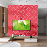 Rhombus Stitching Background Acrylic Mirror Decorative Stickers, Red Medium, Red Large