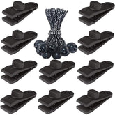 Outdoor Camping Windproof Canopy Fixed Tent Clip Rope Buckle Quick Hanging Set, 10 Clips+10 Ropes, 10 Clips+10 Black Ropes, 10 Clips+10 Black Ropes+10 Silver Buckles, 10 Clips+10 Elastic Ropes+10 Black Buckles