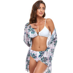 Bikini + Mesh Shawl + Split Swimsuit Women Swimsuit With Chest Pad, S, M, L