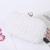 Pearl Evening Bag Soft Face Lock Ladies Shoulder Bag Crossbody Small Square Bag, White, Beige