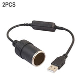 2 PCS Car USB to Cigarette Lighter Socket 5V to 12V Boost Power Adapter Cable, 35cm, 60cm, 120cm