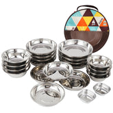 CLS Portable Stainless Steel Dinner Plate Outdoor Camping Cutlery, 22 PCS / Set
