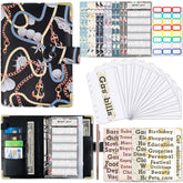 A6 PU Leather Color Printing Notebook Zipper Bag Loose-leaf Budget Binder, Chain-Black, Butterfly-Purple, Flower-Rose Red, Leopard Proter-Brown, Daisy-Black, Phnom Penh Marbling