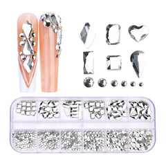 12 Grid Flat Bottom Shaped Nail Rhinestones Nail Decoration, 01, 02, 03, 04, 05, 06, 07, 08, 10, 11, 12, 13, 14, 15, 16, 18
