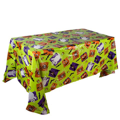 Christmas Halloween Party Event Decoration Tablecloth, Orange Pumpkin, Black Pumpkin, Black Ghost, Gray Bat, Green Pumpkin, Purple Spider, Red Snowman, Geometry, Blue Snowman, Green Biscuits