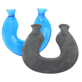 U-shaped PVC Hot Compress Shoulder And Neck Explosion-proof Water Injection Hot Water Bag, Blue + Gray Crystal, Blue + Navy Crystal, Blue + Green Snowflake Knitted, Blue + Gray Knitted, Blue + Cyan Knitted, Blue Light Cyan Knitted
