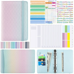 A6 Gradient Macaroon Loose-leaf Handbook Cash Budget Book, Pink Purple Green, Gray White, Yellow Pink Purple, Green Yellow Pink, Blue Green Purple, Green Blue White
