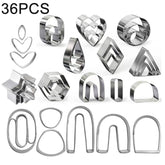 36 In 1 Stainless Steel Polymer Clay Earring Cutters Baking Mould, 36 In 1