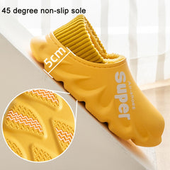 Winter Warm Velvet Thick Waterproof Cotton Slippers, Yellow, Blue Gray, Orange Red, Blue Gray 599, Duck Egg Green 599, Orange Red No Heel