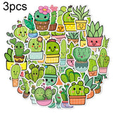3 Sets 50PCS/Set Cartoon Cactus DIY Handbook Decorative Stickers Floral Laptop Waterproof Sticker, Cactus