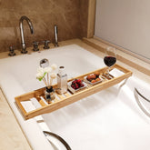 Bamboo Non-slip Bathtub Shelf Multifunctional Soaking Shelf, Bamboo Color, White