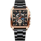 BINBONG B6575 Men Vintage Square Multifunctional Waterproof Luminous Quartz Watch, Black-Rose Gold-Black-Rose, Black-Black-Black-White, Black-Black-Black-Rose, Full Gold-Black, White-Black, Brown Leather-Rose Gold-Black, Black Leather-Rose Gold-Black