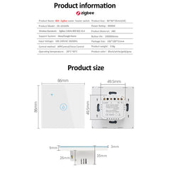 Tuya ZigBee 40A Smart High Power Water Heater Light Air Conditioner Switch Time Voice Remote Control, ZigBee 40A White