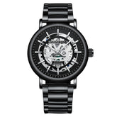 BINBOND B7872 Multifunctional Hollow Luminous Waterproof Quartz Watch, Black Steel-Black-White, Black Leather-Black-Black, Black Leather-White-Black
