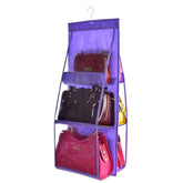 B05005 Double Sided 6 Pocket Hanging Bag Non-woven Fabric Hanging Handbag Organizer, B05005 Purple, B05005 Black, B05005 Grey, B05005 Blue